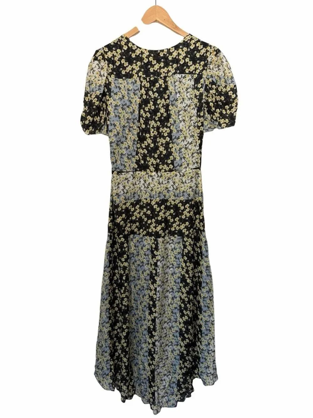 Parker Shelby Silk Floral Blossom Patchwork MIDI Dress Blue Multi Size 2 - Picture 4 of 12